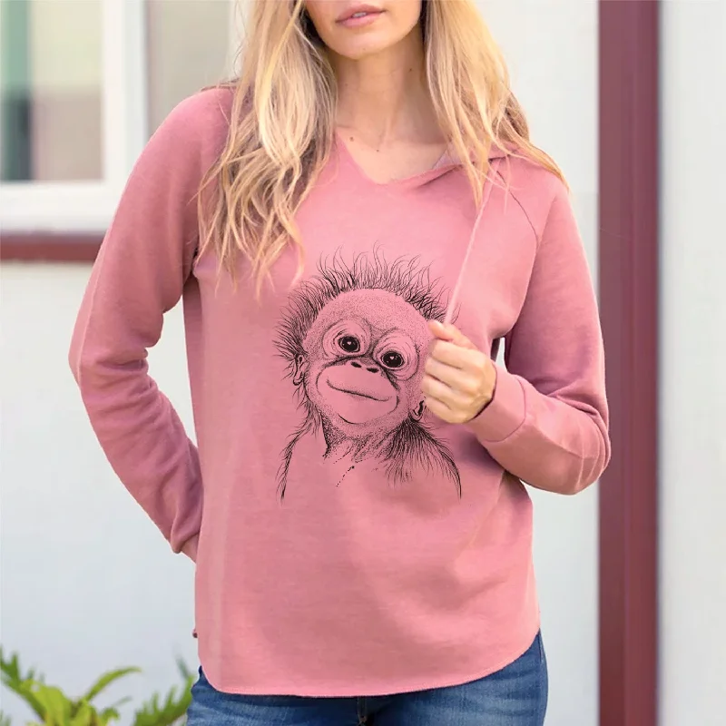 Bare Louie the Baby Orangutan - Cali Wave Hooded Sweatshirt Hoodie with Raglan Sleeves Sporty Comfortable Bare Louie the Baby Orangutan - Cali Wave Hooded Sweatshirt Hoodie with Raglan Sleeves Sporty Comfortable