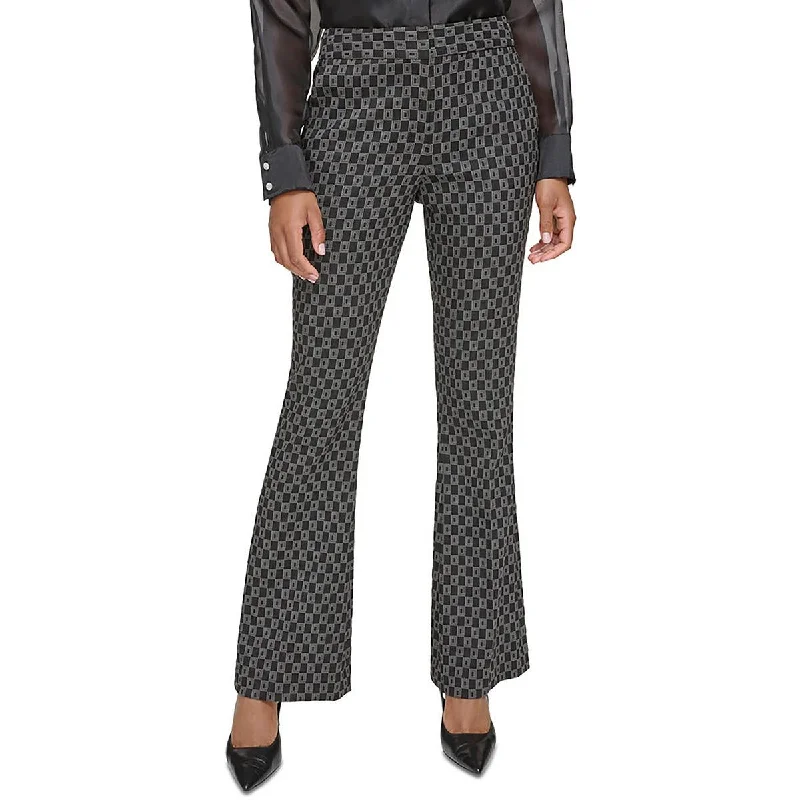 Karl Lagerfeld Paris Womens Printed High Rise Flared Pants Casual Wide Pants