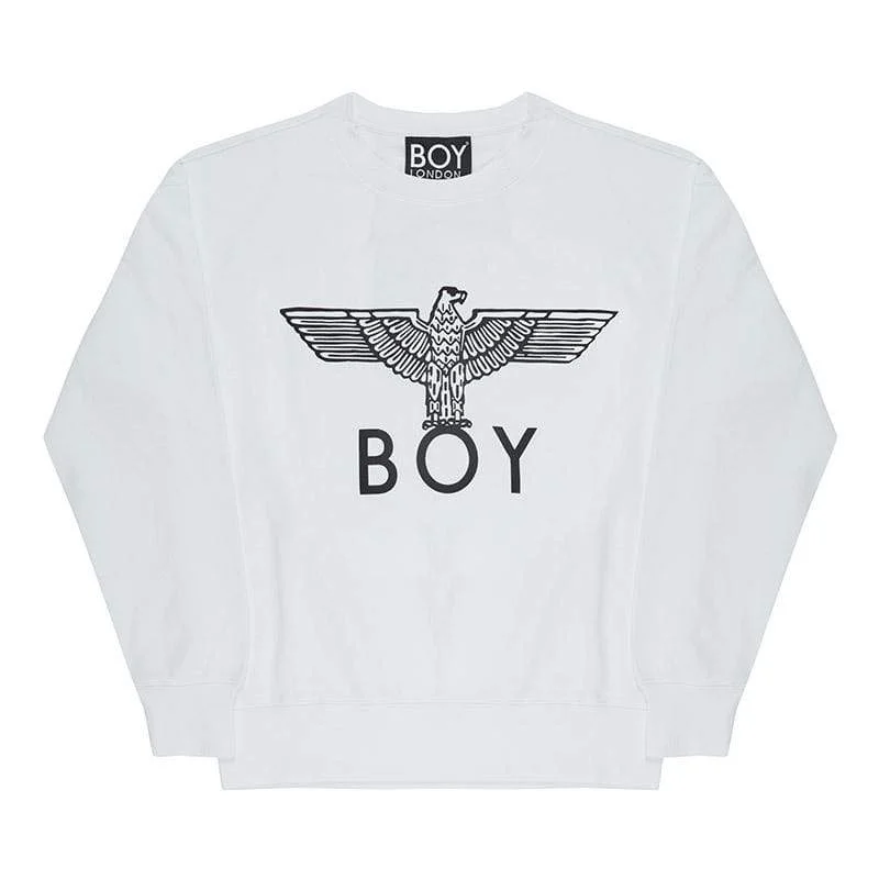 BOY EAGLE WOMENS SWEATSHIRT - WHITE Hoodie with Pattern Geometric Abstract
