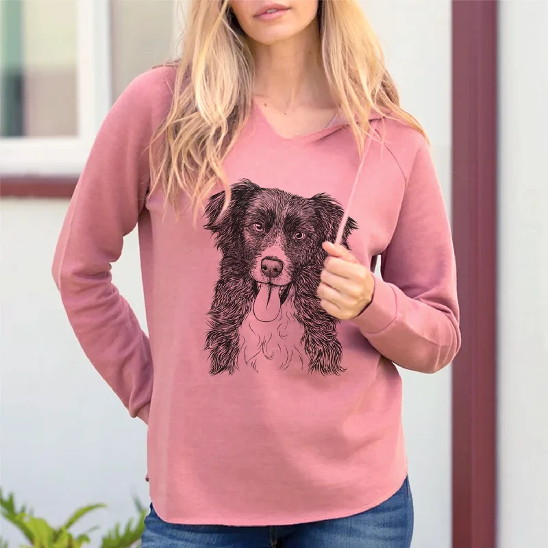 Bare Indi the Border Collie - Cali Wave Hooded Sweatshirt Hoodie with Hem Detail Decorative Unique Bare Indi the Border Collie - Cali Wave Hooded Sweatshirt Hoodie with Hem Detail Decorative Unique
