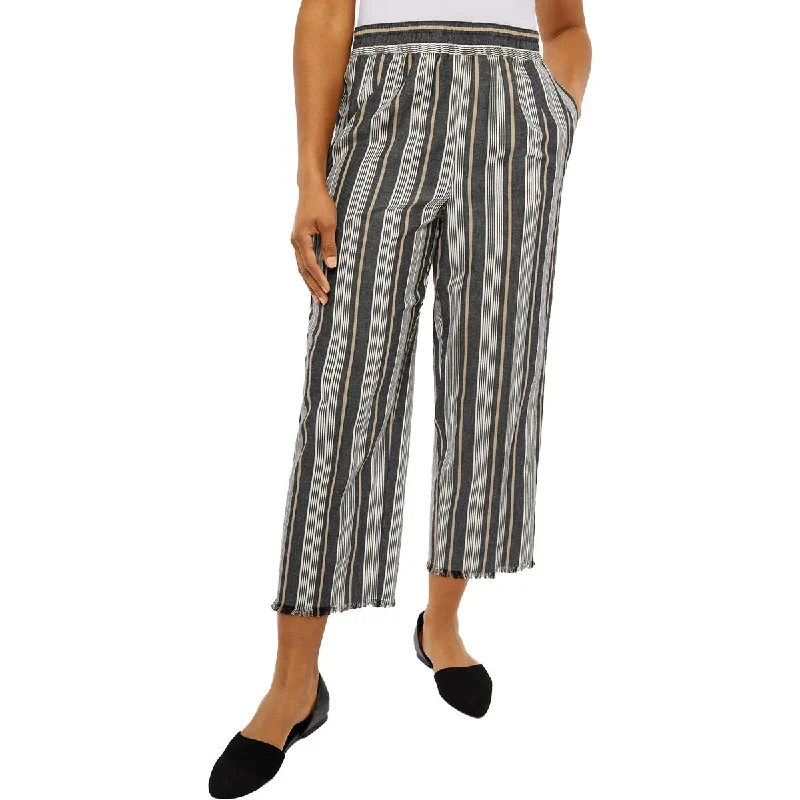 Alfred Dunner Womens Linen Blend Striped Ankle Pants Casual Sweatpants Style