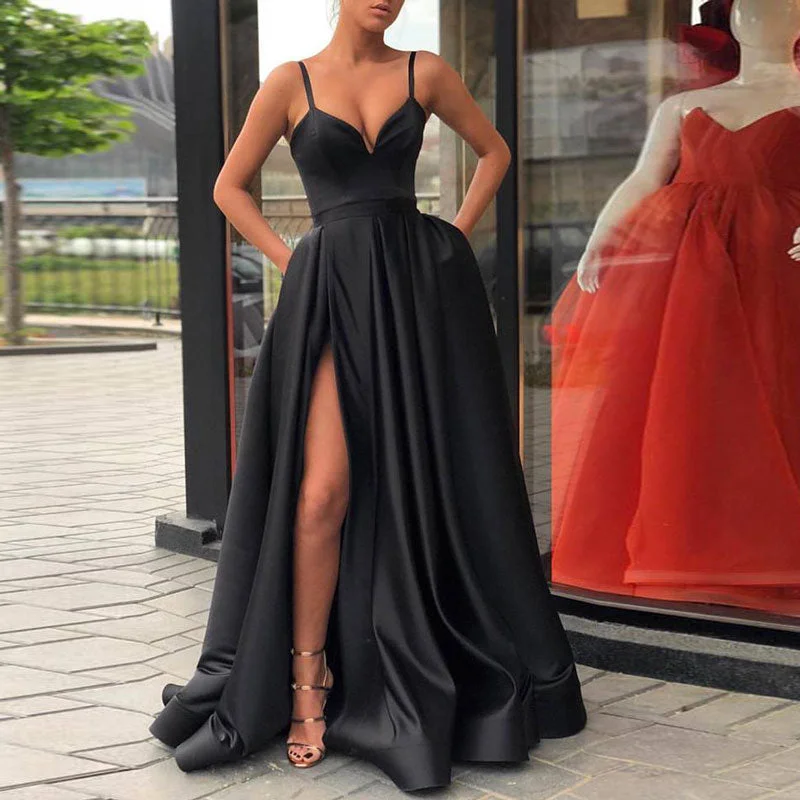 Party Dress High Split A-Line Satin Evening Dress Tunics Business professional