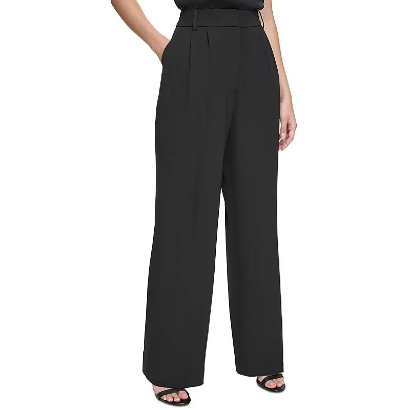 Calvin Klein Womens Pleated High Rise Wide Leg Pants Soft Stretch Trousers