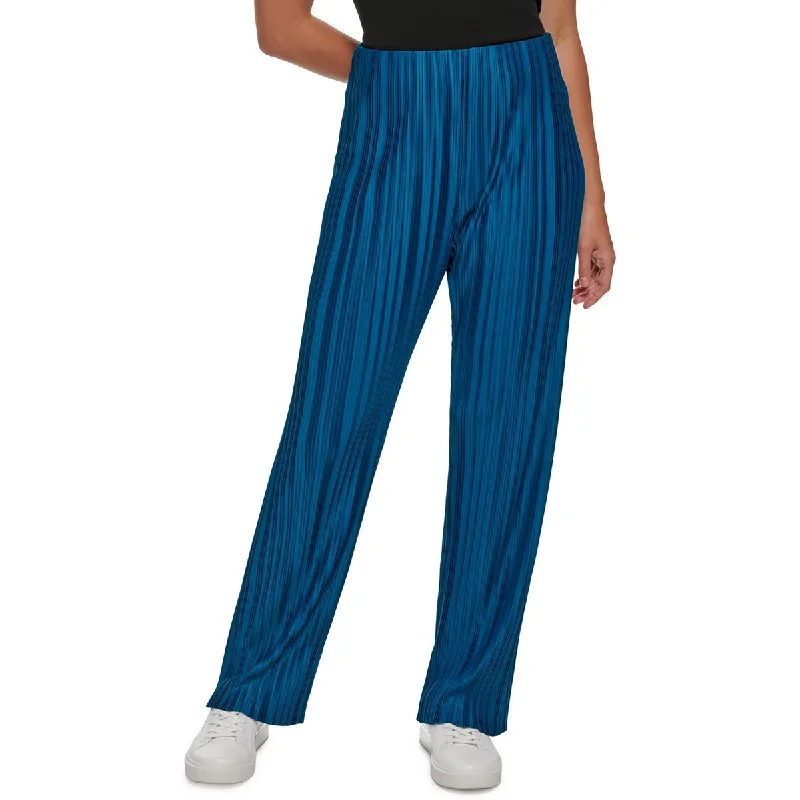 Calvin Klein Womens Pleated Textured Wide Leg Pants Elegant High-Waist Pants