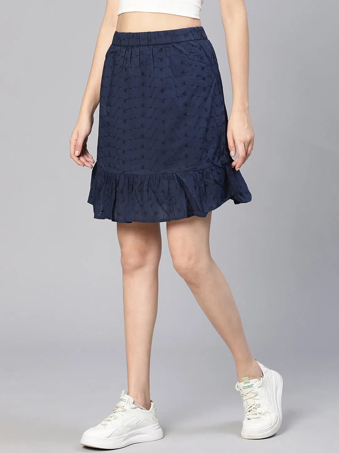Women Blue Schiffli Cotton With Lining Skirt-S23222WSK002 cashmere skirt soft