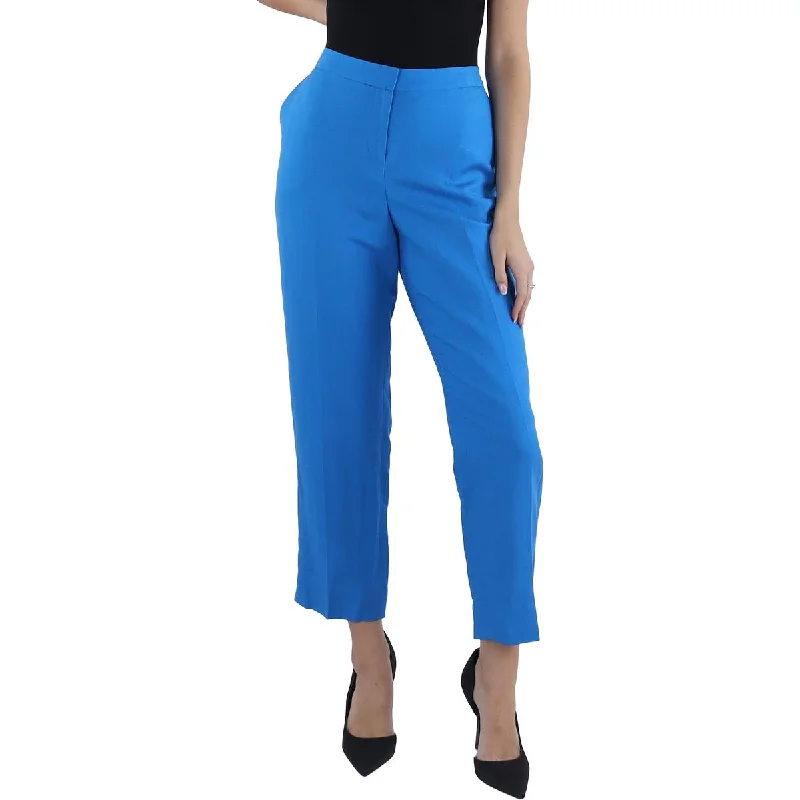 Kasper Womens Linen Mid-Rise Straight Leg Pants Classic Pleated Pants