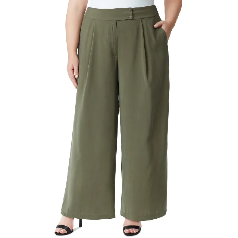 Jessica Simpson Womens Plus Melba Pleated High Rise Wide Leg Pants Elegant Silk Pants