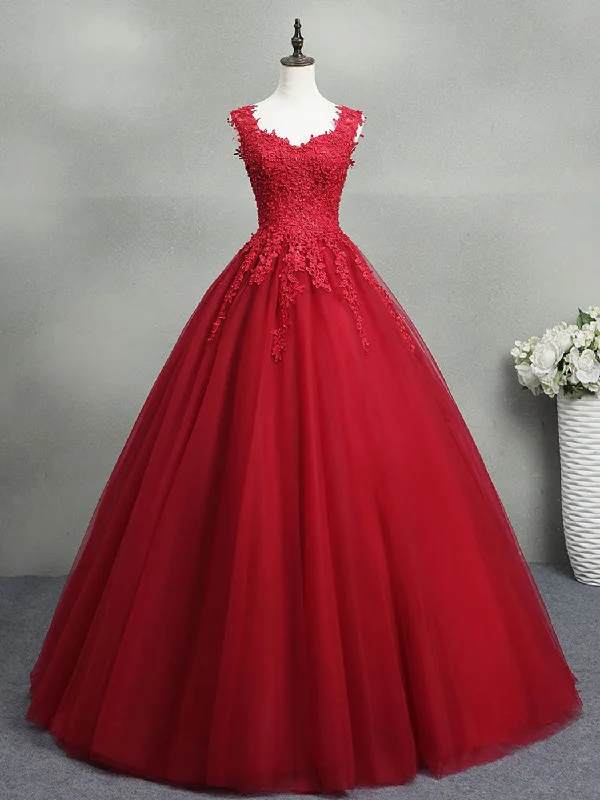 Burgundy A-Line Tulle Lace Long Prom Dress, Burgundy Formal Evening Dress Tunic Top Casual Burgundy A-Line Tulle Lace Long Prom Dress, Burgundy Formal Evening Dress Tunic Top Casual