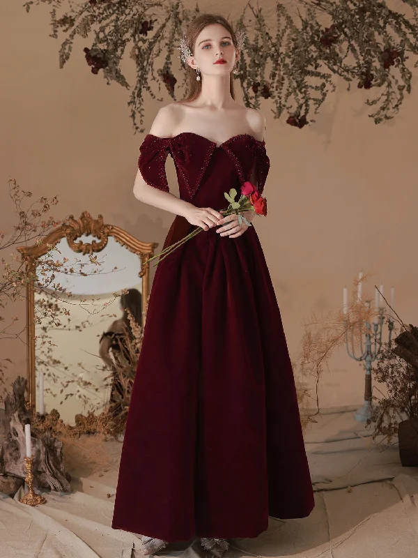 Velvet Sweetheart Neck A-Line Burgundy Prom Dress, Burgundy Evening Dresses Tunics Summer linen Velvet Sweetheart Neck A-Line Burgundy Prom Dress, Burgundy Evening Dresses Tunics Summer linen