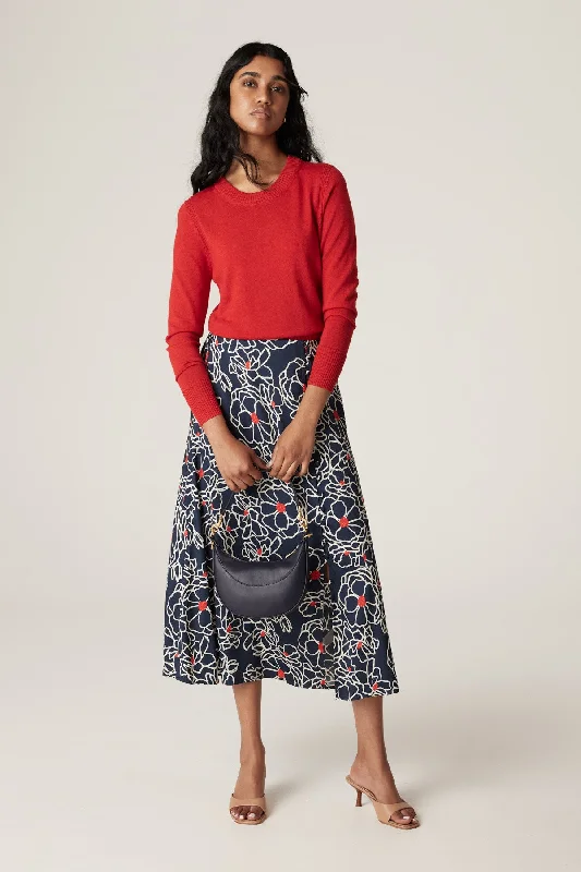 Uma Skirt - Navy Floral wool skirt breathable