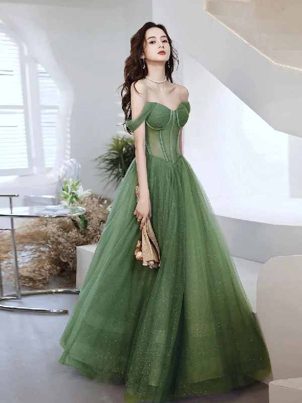 Green Sweetheart Neck Tulle Long Prom Dress, Green A line Formal Dresses Tunics Cozy soft Green Sweetheart Neck Tulle Long Prom Dress, Green A line Formal Dresses Tunics Cozy soft
