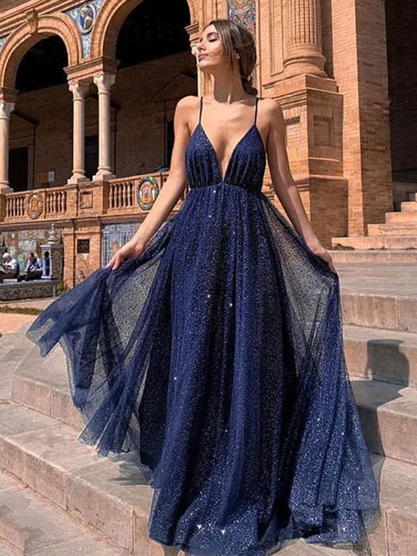 A Line V Neck Backless Blue Prom Dresses, V Neck Blue Backless Formal Graduation Evening Dresses Tunics Luxurious high-end A Line V Neck Backless Blue Prom Dresses, V Neck Blue Backless Formal Graduation Evening Dresses Tunics Luxurious high-end