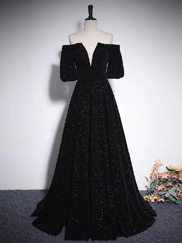 A-Line V Neck Velvet Black Long Prom Dress, Black Formal Evening Dress Tunics Lace romantic A-Line V Neck Velvet Black Long Prom Dress, Black Formal Evening Dress Tunics Lace romantic