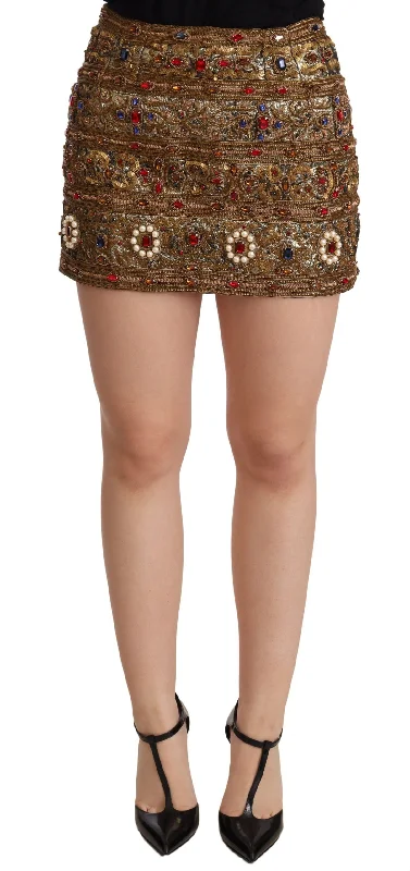 Gold Embellished High Waist Mini Skirt denim skirt durable