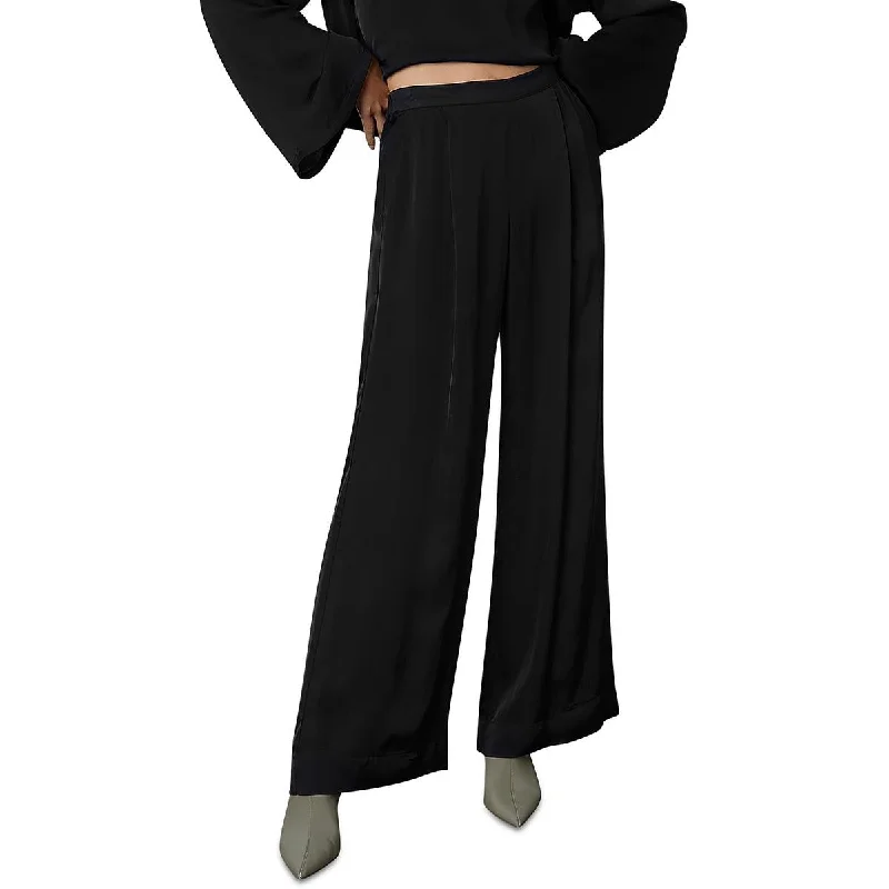 VELVET BY GRAHAM & SPENCER Womens Sateen Pleated Wide Leg Pants Chic Faux Leather Pants