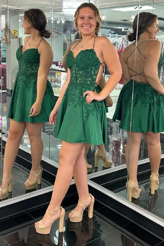 Midna | Green Appliques Sweetheart Lace-Up A-Line Short Party Dress A-Line Day Work
