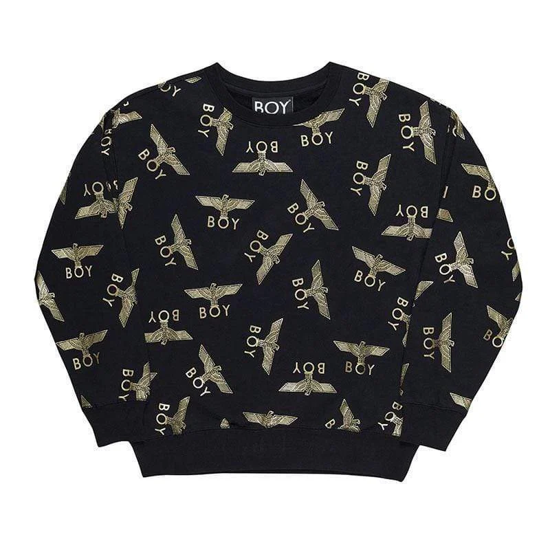 BOY REPEAT WOMENS SWEATSHIRT - BLACK/GOLD Hoodie with Typography Text Message