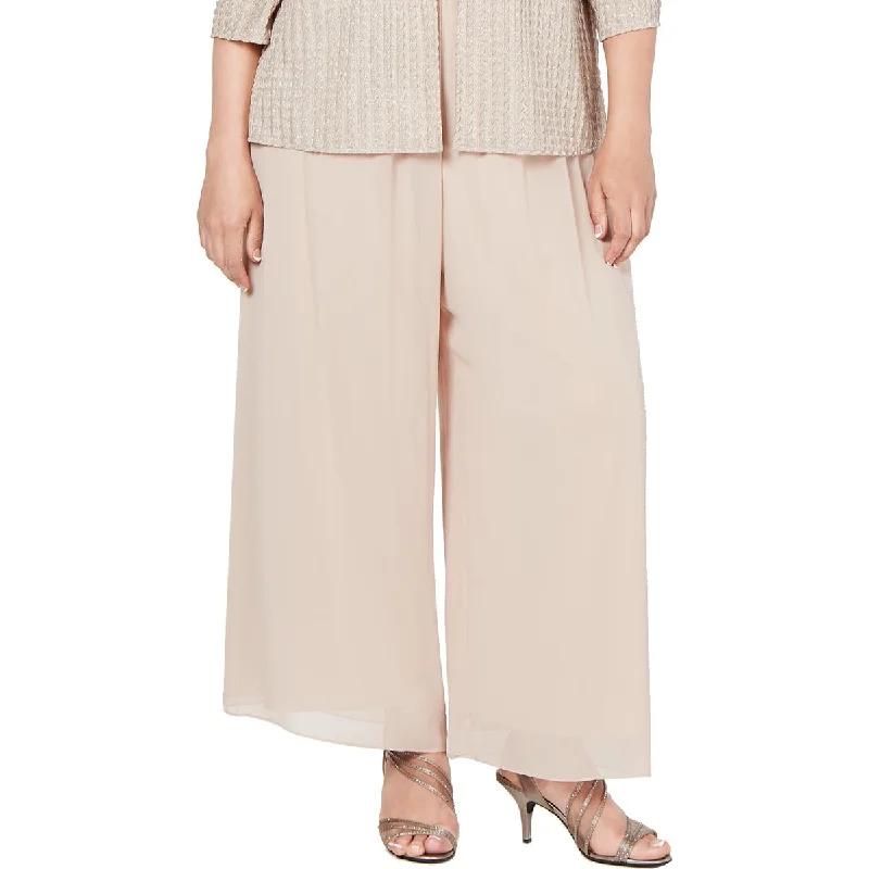 Alex Evenings Womens Plus Pull On High Rise Wide Leg Pants Casual Plaid Pants