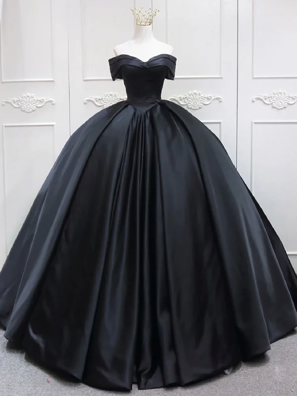 Black Sweetheart Neck Satin Long Prom Gown, Black Sweet 16 Dress Tunics Luxurious high-end Black Sweetheart Neck Satin Long Prom Gown, Black Sweet 16 Dress Tunics Luxurious high-end