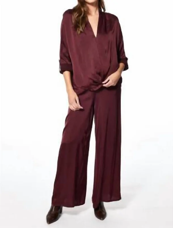 Aiko Silk Pant In Jam Comfy Zip-Up Pants