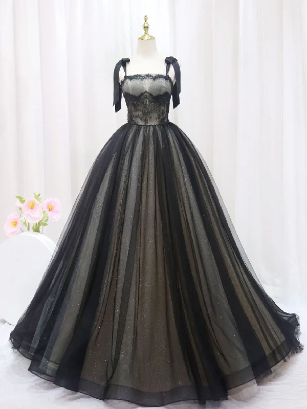Black A-Line Tulle Long Prom Dresses, Black Tulle Formal Evening Dress Tunics Satin smooth Black A-Line Tulle Long Prom Dresses, Black Tulle Formal Evening Dress Tunics Satin smooth