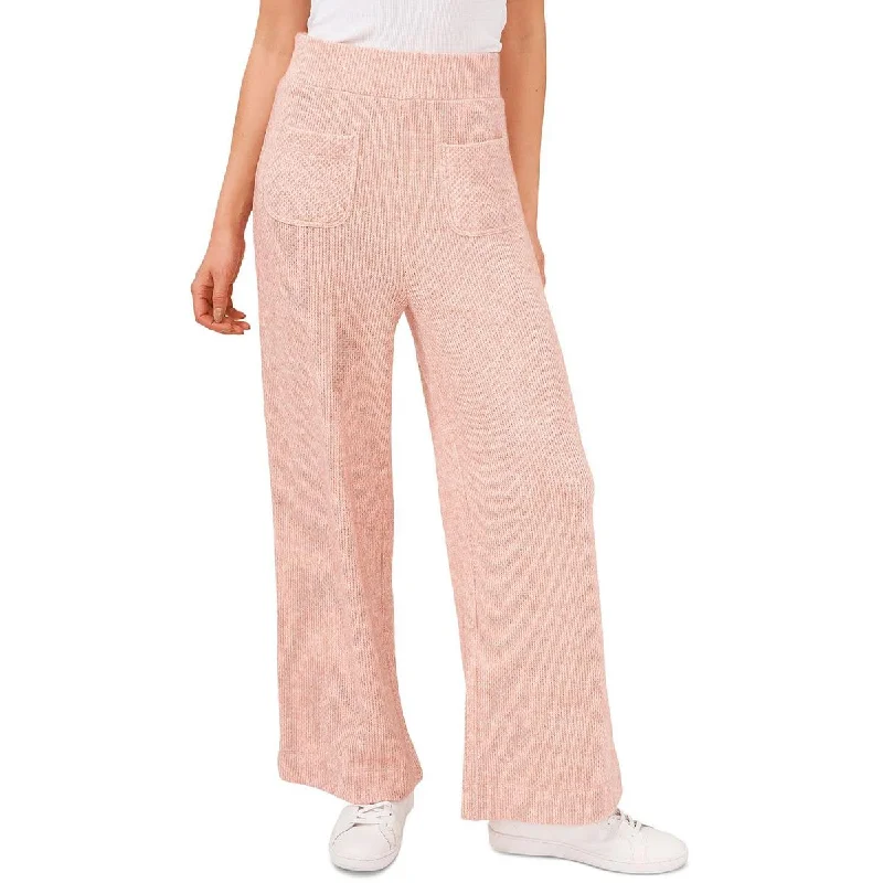 CeCe Womens Whistful Daydream High Rise Ribbed Knit Flared Pants Comfy Cargo Trousers