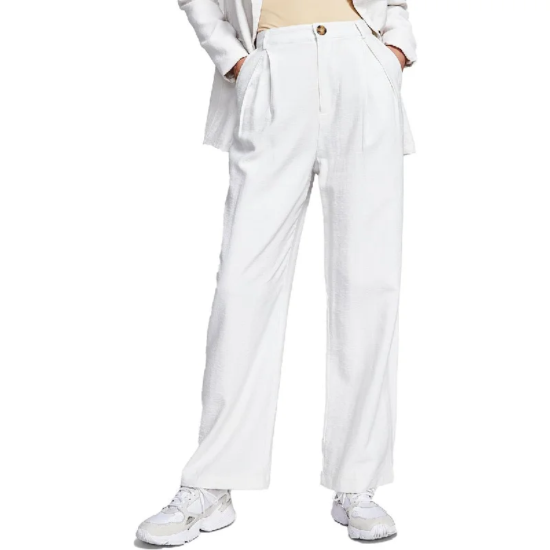 And Now This Womens Pleated High Rise Wide Leg Pants Comfy Zip-Up Pants