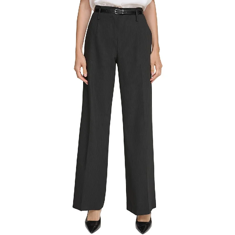 Calvin Klein Womens Petites Pinstripe Office Wide Leg Pants Stylish Casual Pants