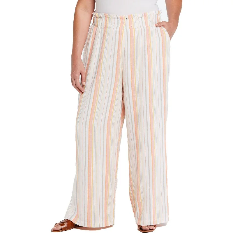 Ella Rafaella Womens Plus   Ruffled Striped Wide Leg Pants Cozy Full-Length Pants