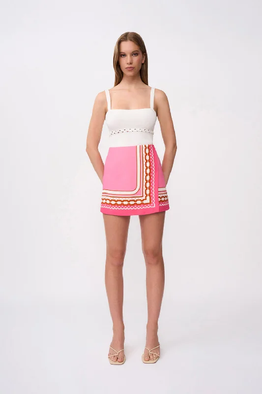 Mosaic Floral Mini Skirt - Pink Red Multi maxi skirt elegant