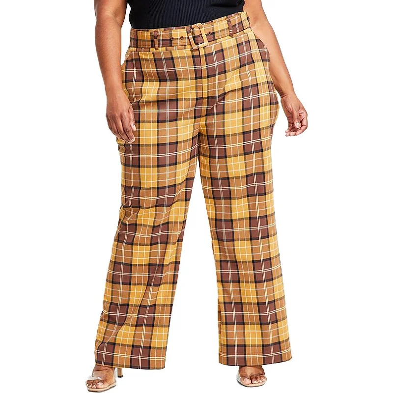Nina Parker Womens Plus Belted High Rise Wide Leg Pants Warm Wool Trousers