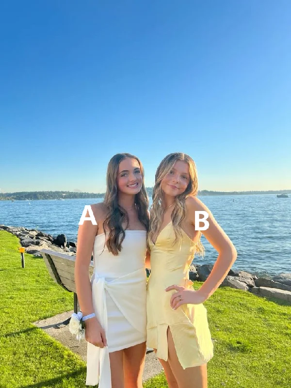 White Strapless Short Party Dress Sheath Homecoming Dress, DP2733 Tunics Short Trendy White Strapless Short Party Dress Sheath Homecoming Dress, DP2733 Tunics Short Trendy