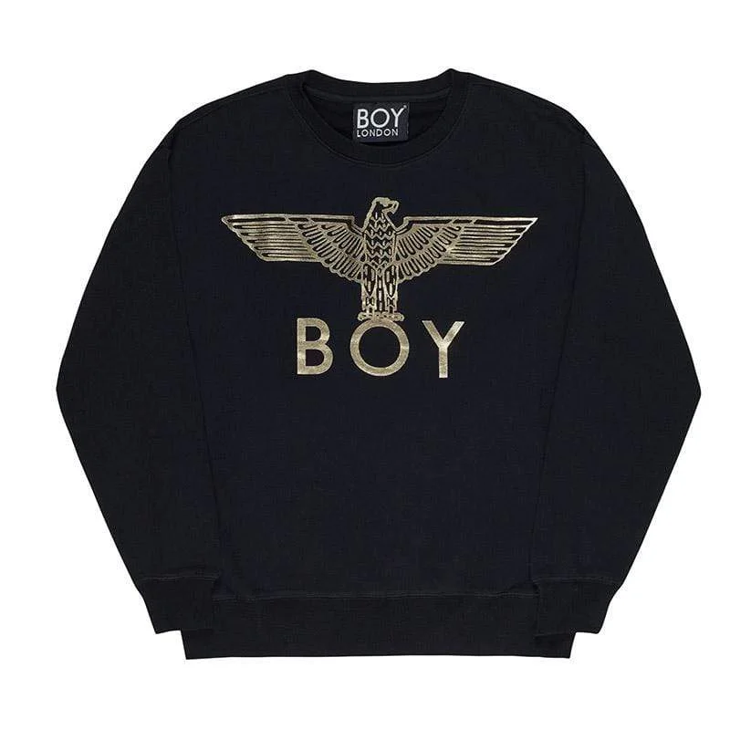 BOY EAGLE SWEATSHIRT WOMENS - BLACK/GOLD Hoodie with Button Classic Timeless