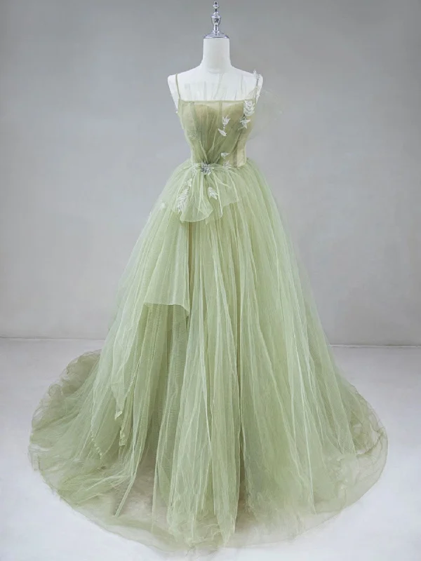 Green Tulle Long Prom Dress, A-Line Green Formal Long Evening Dress Casual Short Summer Green Tulle Long Prom Dress, A-Line Green Formal Long Evening Dress Casual Short Summer