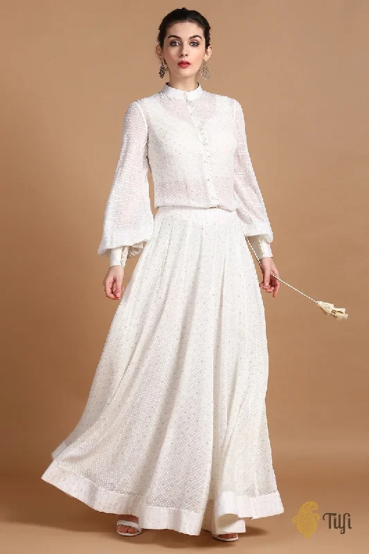 Off-White Pure Khaddi Georgette Handwoven Banarasi Skirt cashmere skirt fine