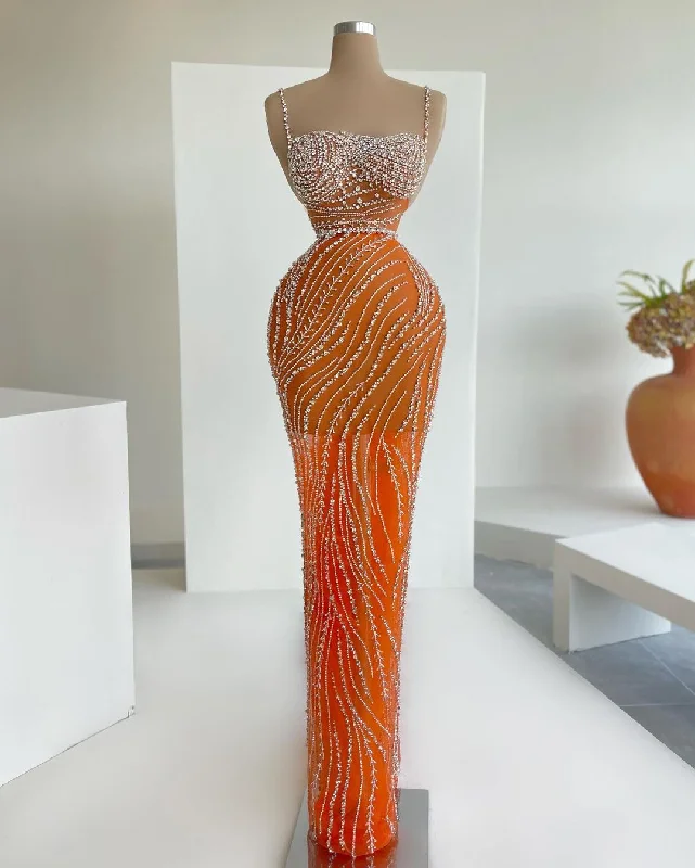 Luxury Orange Crystal Spaghetti Cocktail Party Dress RM155 Tunics Occasion special