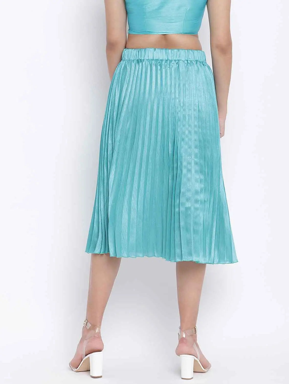 Cold Turq Pleated Women Skirt patchwork skirt art