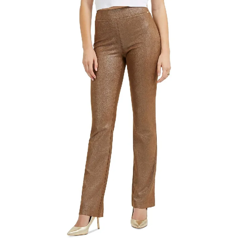 Guess Womens Prescilla High Rise Shimmer Bootcut Pants Trendy Printed Pants