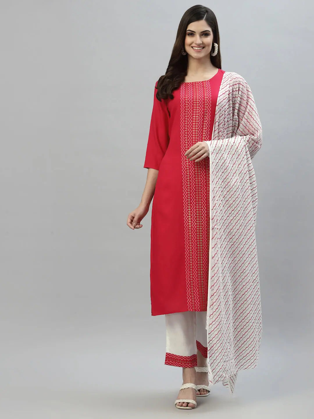 Women's Printed Rayon Straight Kurta Pant Dupatta Set-01F-Rubykpd-S Formal Wide-Leg Pants