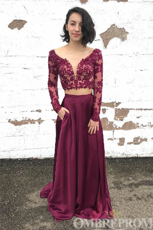 Elegant Two Piece Party Dresses Long Sleeves V Neck Prom Dresses Tunics Formal black