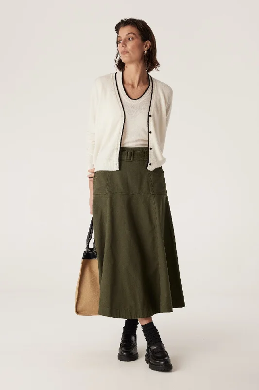 Eadie Drill Skirt - Khaki silk skirt smooth