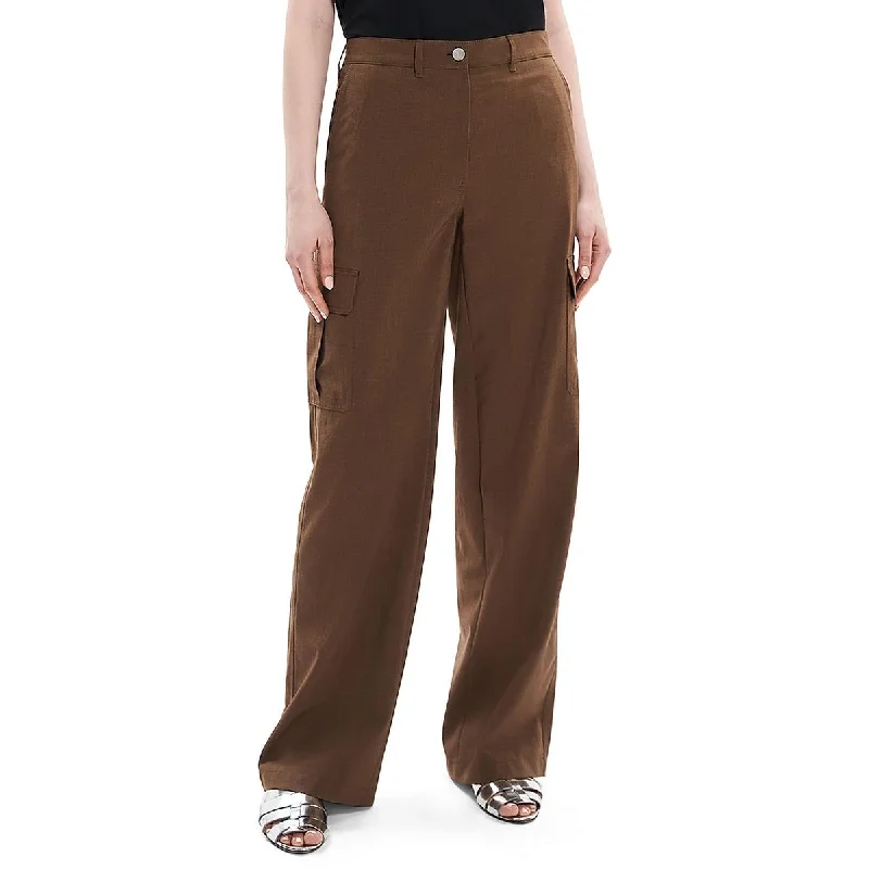 Theory Womens High Rise Slub Cargo Pants Relaxed Linen Pants