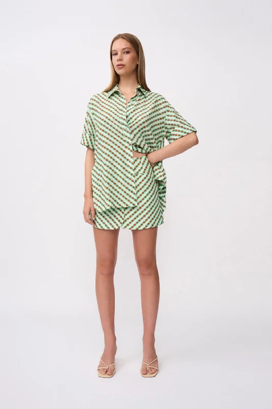 Geo Stripe Mini Skirt - Green Brown Multi mini skirt trendy