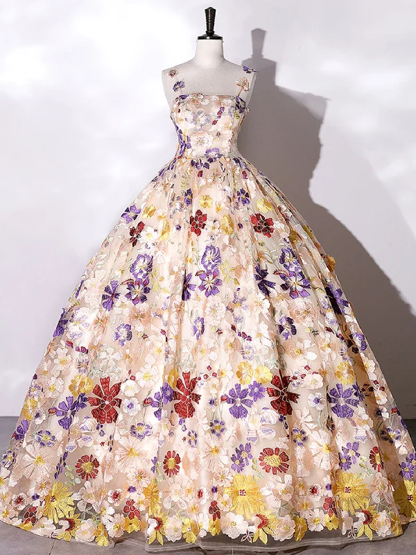 Champagne A-line Flowers Long Prom Dress, Champagne Sweet 16 Dress Turtleneck Warm Winter Champagne A-line Flowers Long Prom Dress, Champagne Sweet 16 Dress Turtleneck Warm Winter
