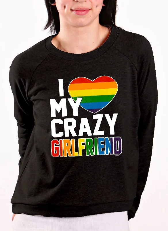 I Heart My Crazy Girlfriend Rainbow Pride Crew Neck Sweatshirt Hoodie with Double Zipper Versatile Adjustable