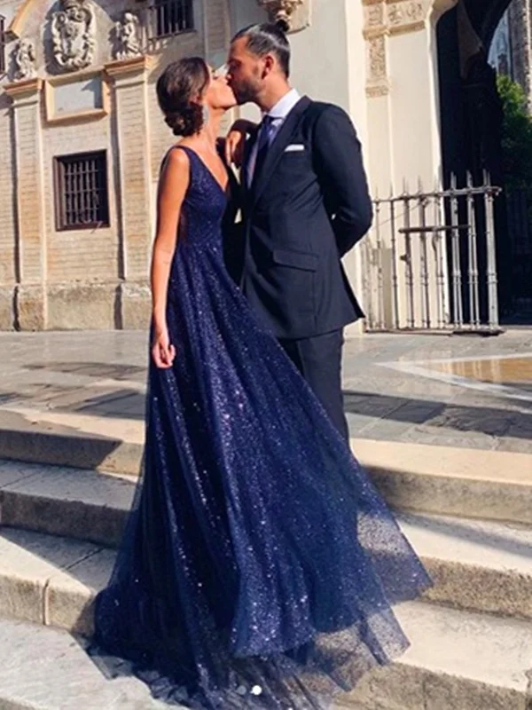 Shiny A Line V Neck Navy Blue Backless Prom Dresses, Open Back Navy Blue Formal Evening Dresses Tunics Hiking breathable Shiny A Line V Neck Navy Blue Backless Prom Dresses, Open Back Navy Blue Formal Evening Dresses Tunics Hiking breathable