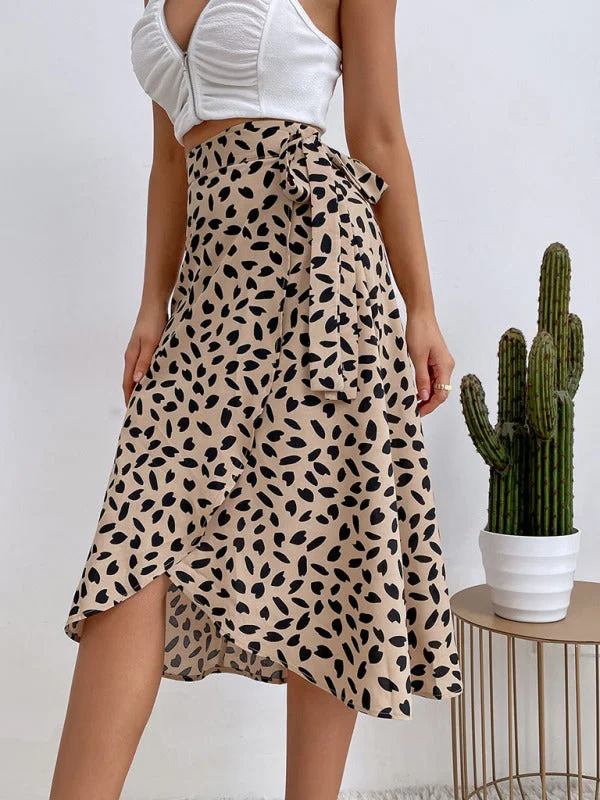 Women's casual all-match temperament polka dot print slit skirt denim skirt classic