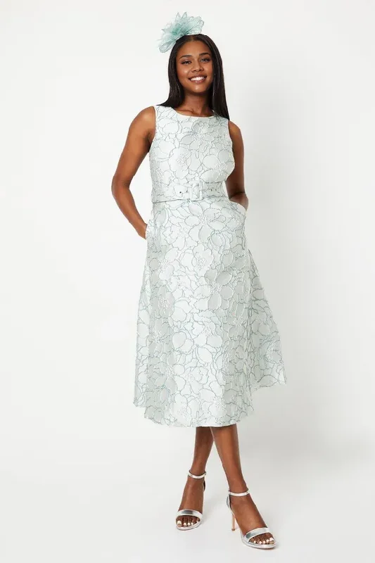 Belted Jacquard Midi Dress A-Line Sleeveless Mother of the Bride Dresse Wedding Guest Party Dresses Bodycon Fitted Nightout Belted Jacquard Midi Dress A-Line Sleeveless Mother of the Bride Dresse Wedding Guest Party Dresses Bodycon Fitted Nightout