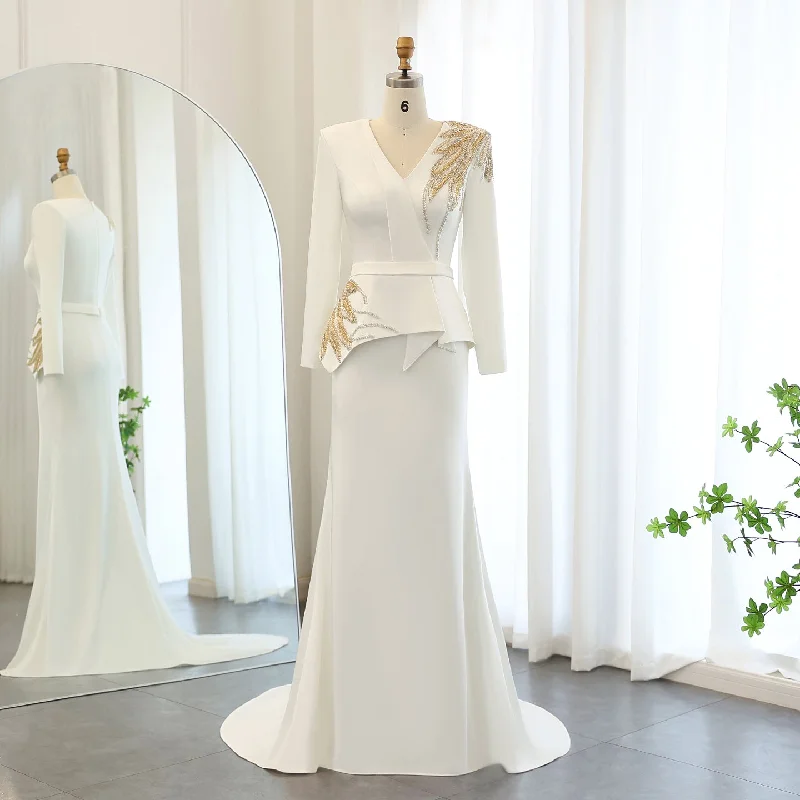 Elegant White Mermaid Evening Dress with Long Sleeves SS283 Tunics Luxurious high-end