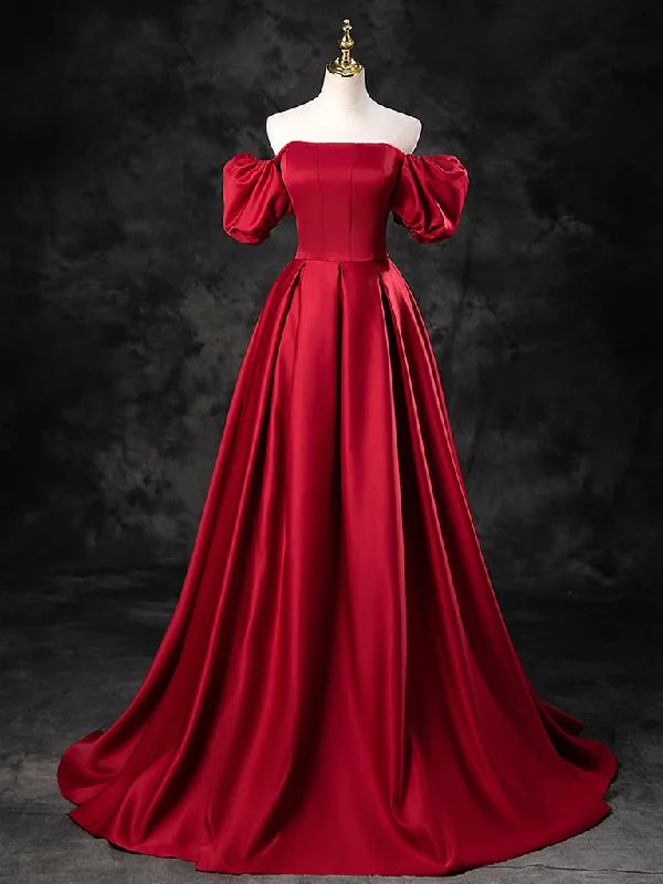 A-Line Burgundy Satin Long Prom Dress, Burgundy Long Evening Dress empire Waist empire A-Line Burgundy Satin Long Prom Dress, Burgundy Long Evening Dress empire Waist empire